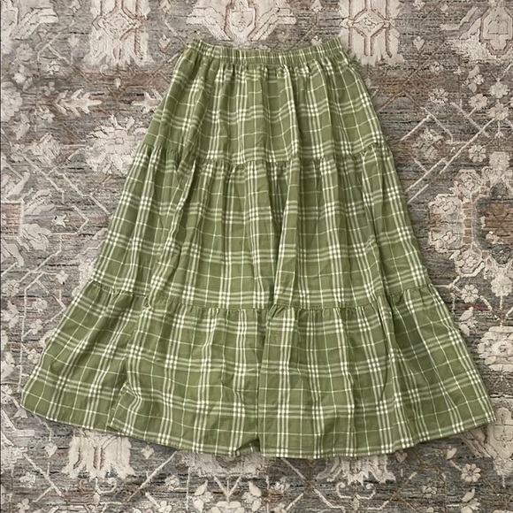 Dresses & Skirts - Olive Green Plaid Tiered Maxi Skirt